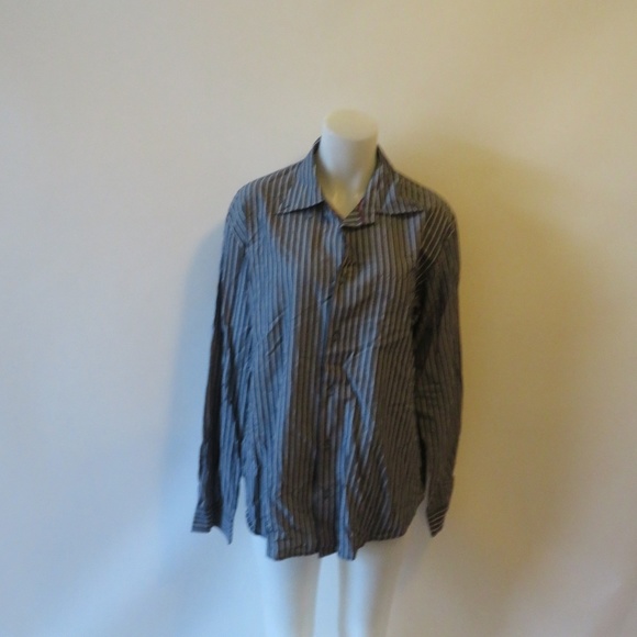MENS ARMANI JEANS GREY WHITE PINSTRIPE BUTTON DOWN SHIRT US/L* - Picture 5 of 8
